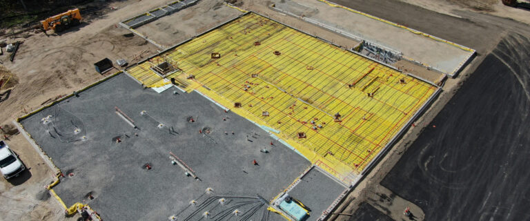 A membrane covers the foundation of the new Salem Police Department Headquarters, designed and constructed by TGAS.
